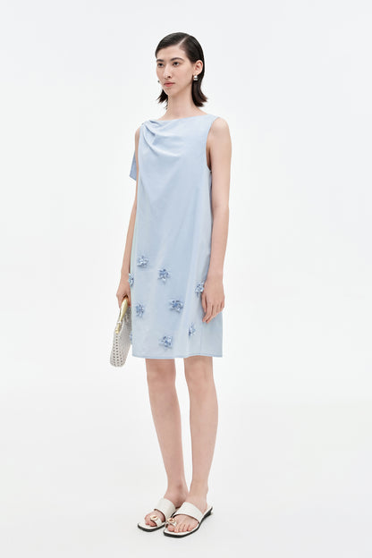 SELFWHO Lyocell Cotton Blended Pleated Vest Dress
