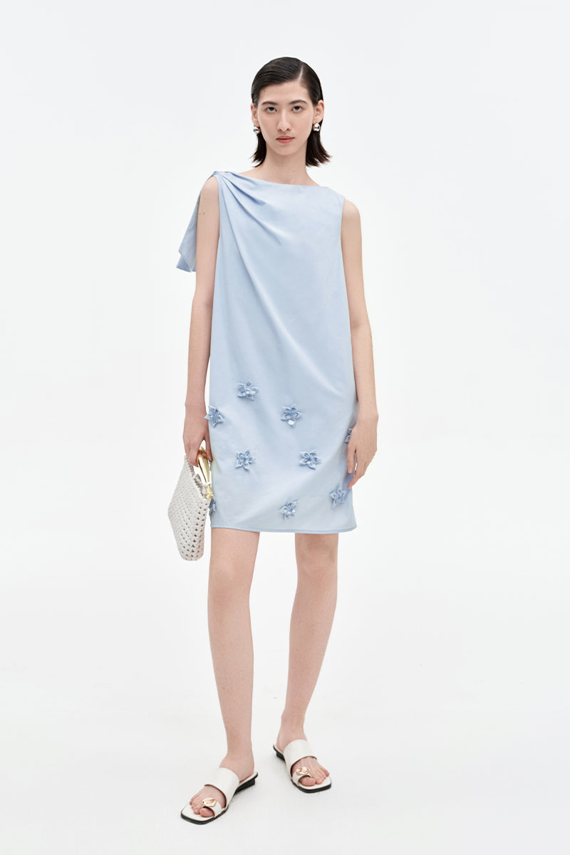 SELFWHO Lyocell Cotton Blended Pleated Vest Dress