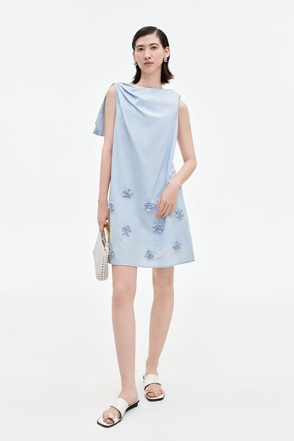 SELFWHO Lyocell Cotton Blended Pleated Vest Dress