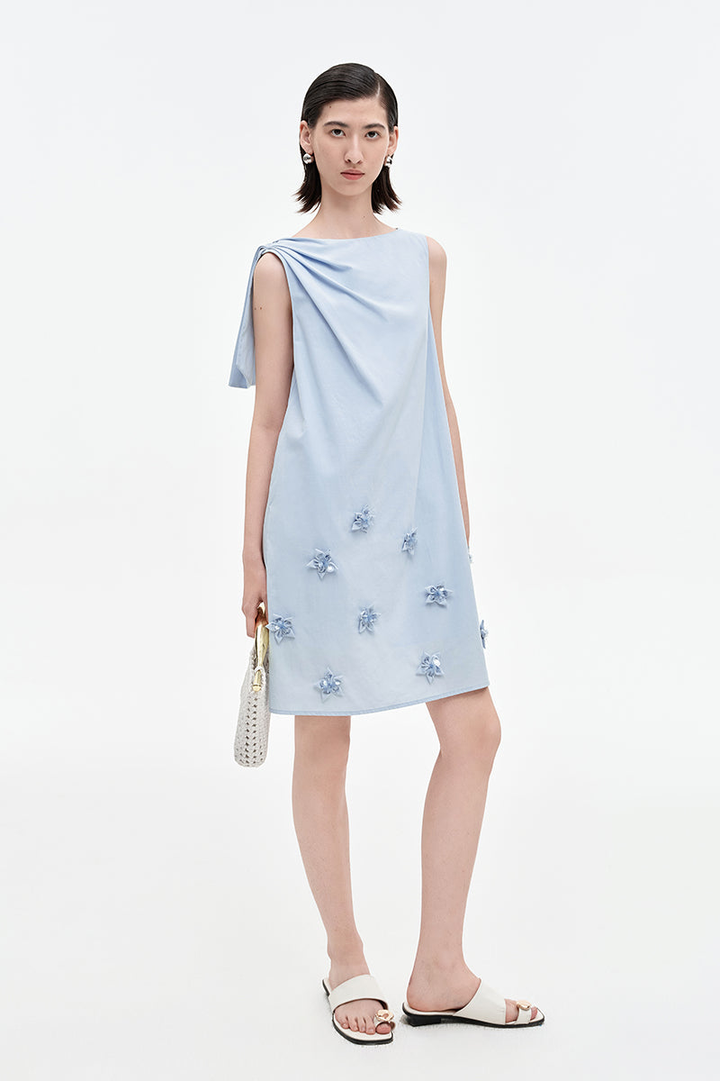 SELFWHO Lyocell Cotton Blended Pleated Vest Dress