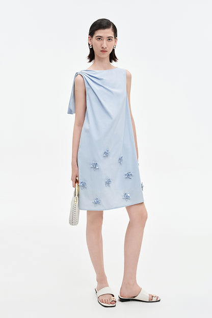 SELFWHO Lyocell Cotton Blended Pleated Vest Dress