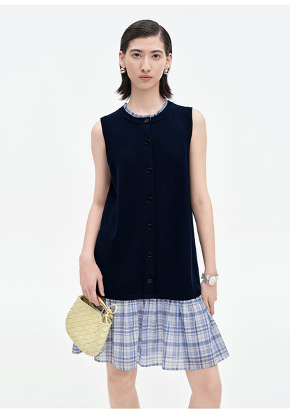 SELFWHO Tencel mulberry silk contrast plaid dress