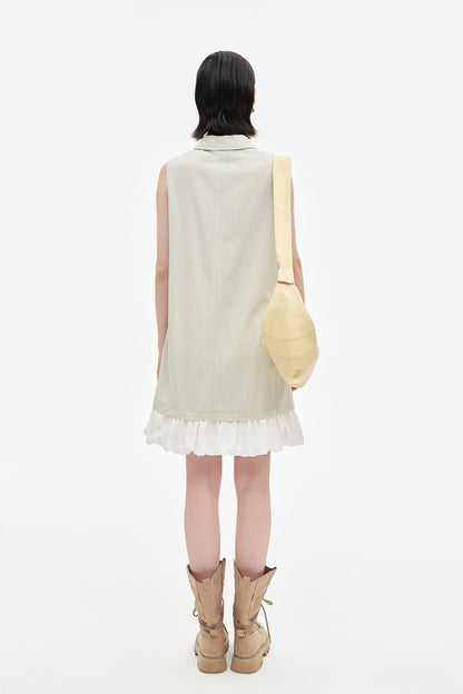 SELFWHO Light Khaki Half Zip Vest Dress
