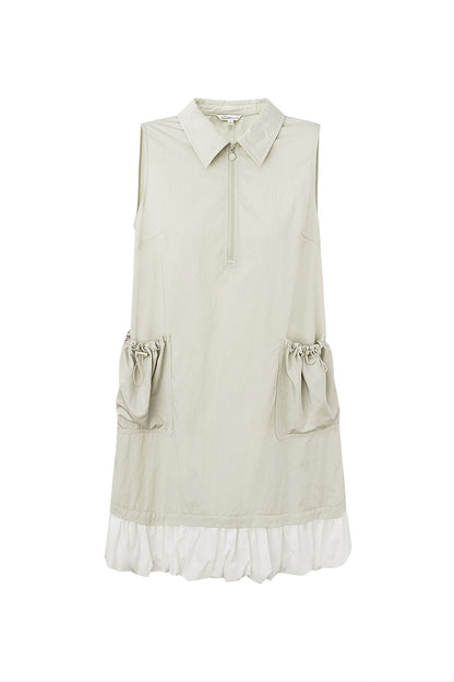 SELFWHO Light Khaki Half Zip Vest Dress