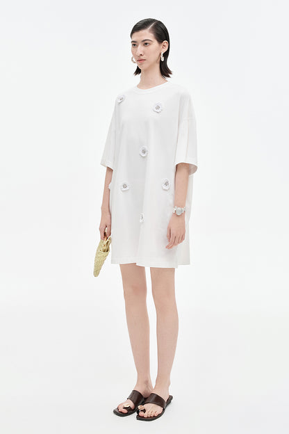 SELFWHO Acetate Blend Woven Patchwork Dress