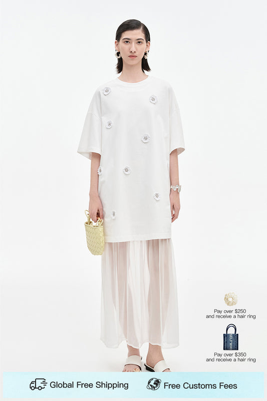 SELFWHO Acetate Blend Woven Patchwork Dress