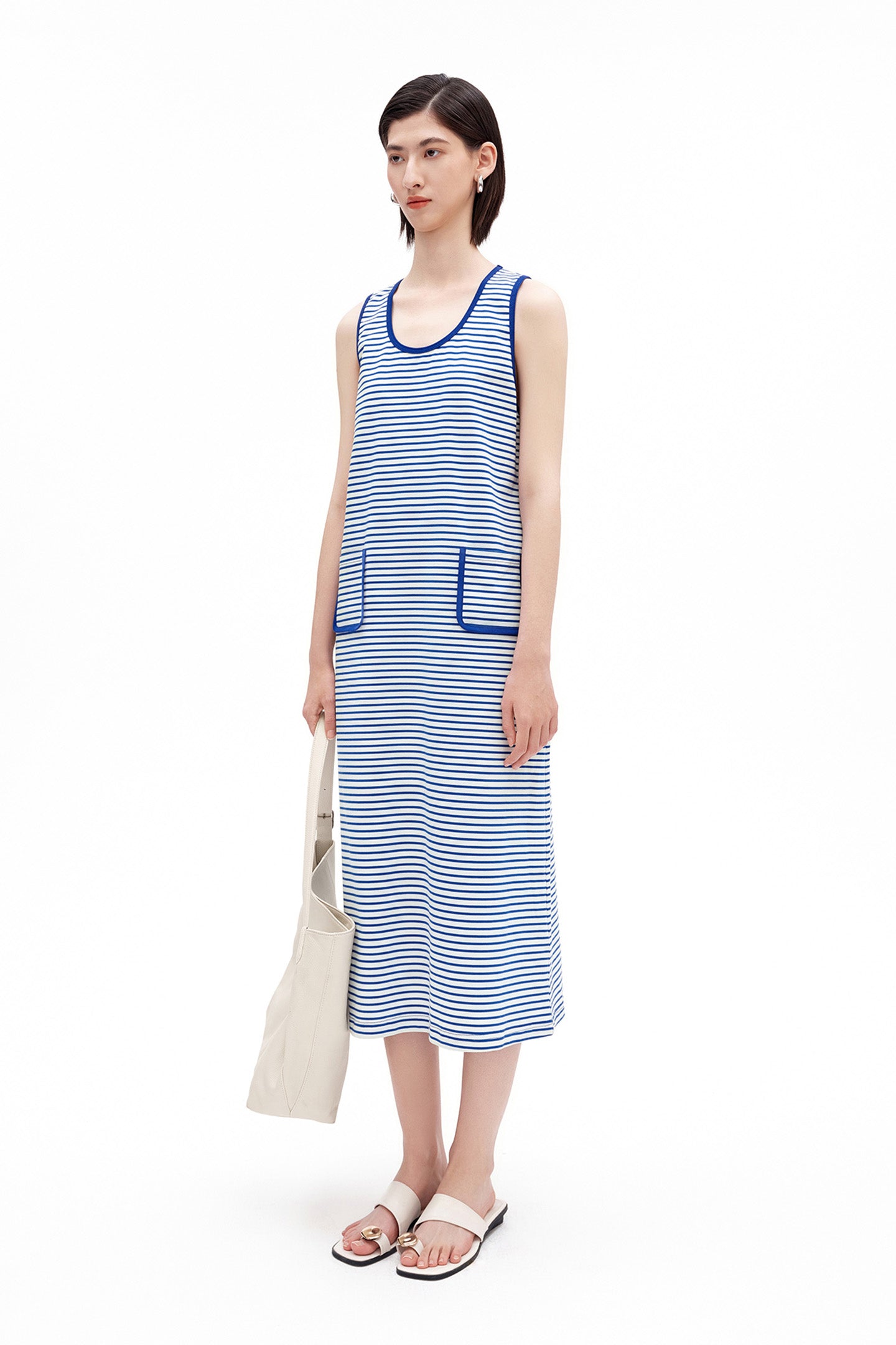 Pure Cotton Striped U-Neck Dress
