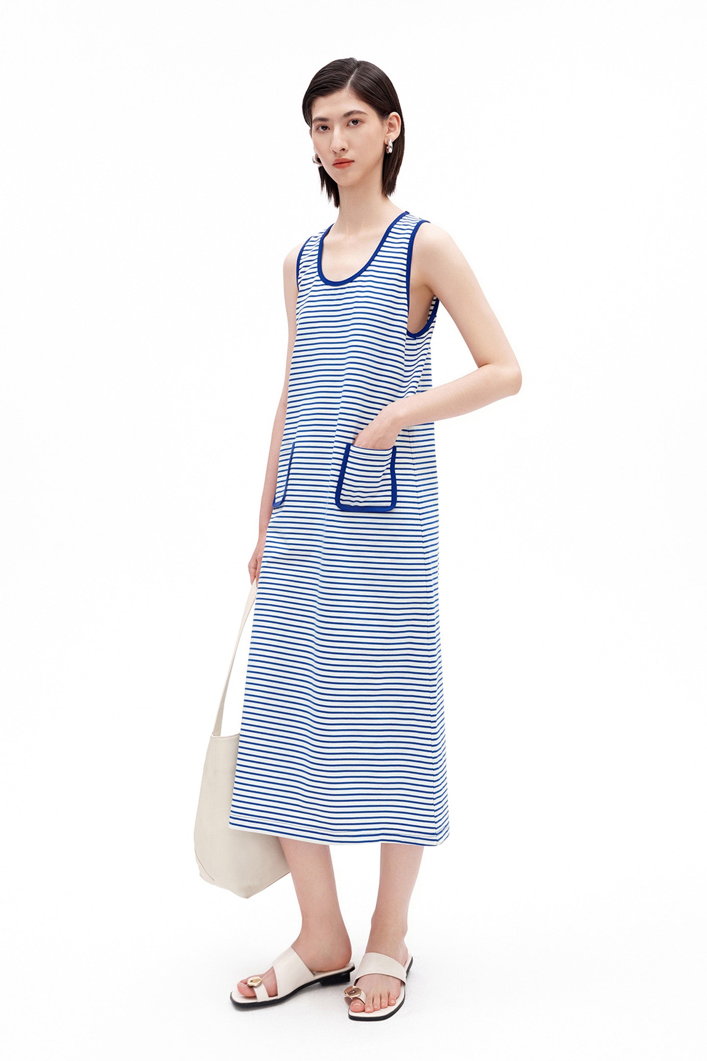 Pure Cotton Striped U-Neck Dress