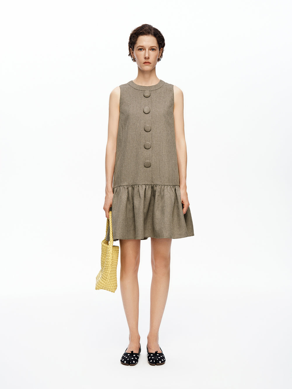 Imported Sleeveless Round-Neck Dress with Linen-Like Texture