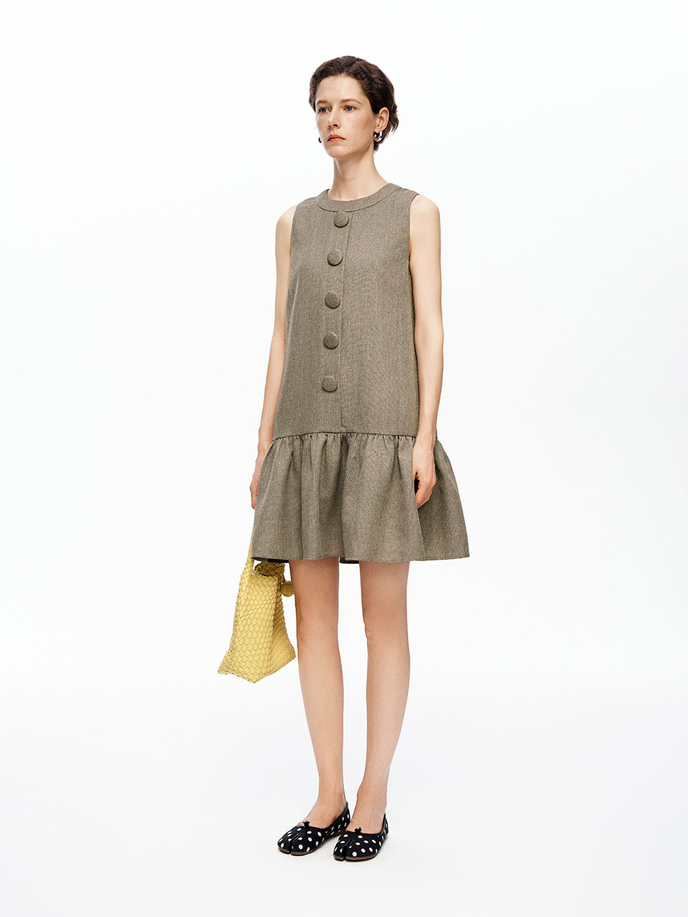Imported Sleeveless Round-Neck Dress with Linen-Like Texture