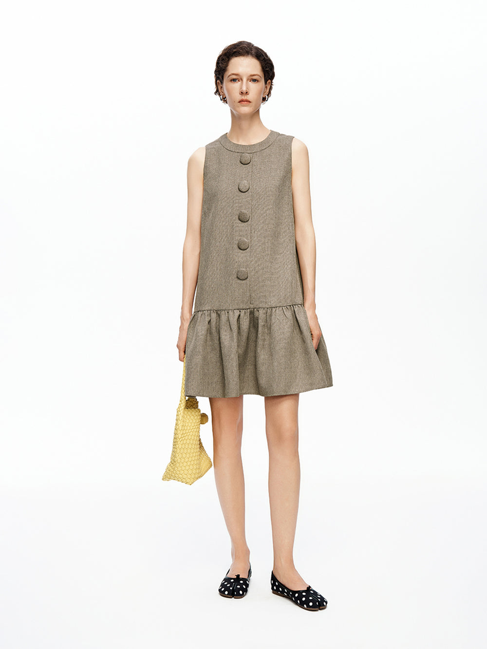 Imported Sleeveless Round-Neck Dress with Linen-Like Texture