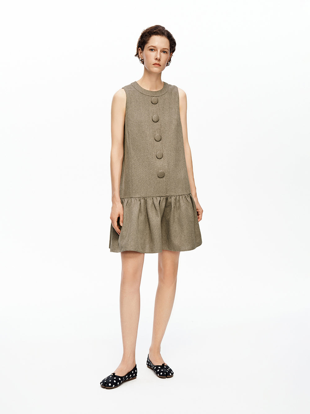 Imported Sleeveless Round-Neck Dress with Linen-Like Texture