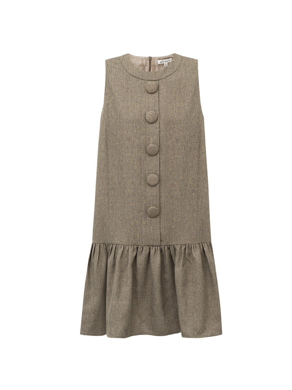 Imported Sleeveless Round-Neck Dress with Linen-Like Texture