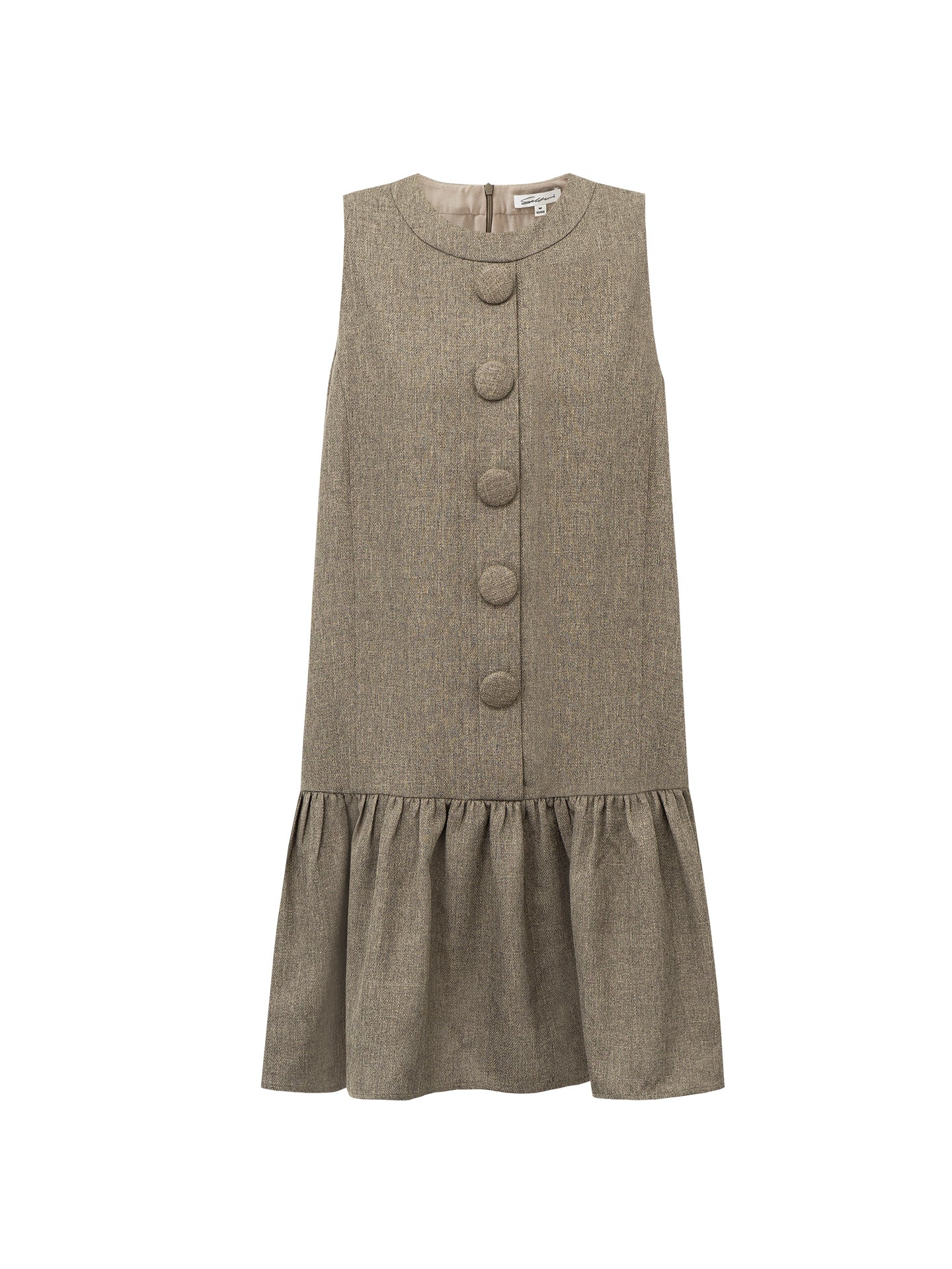 Imported Sleeveless Round-Neck Dress with Linen-Like Texture
