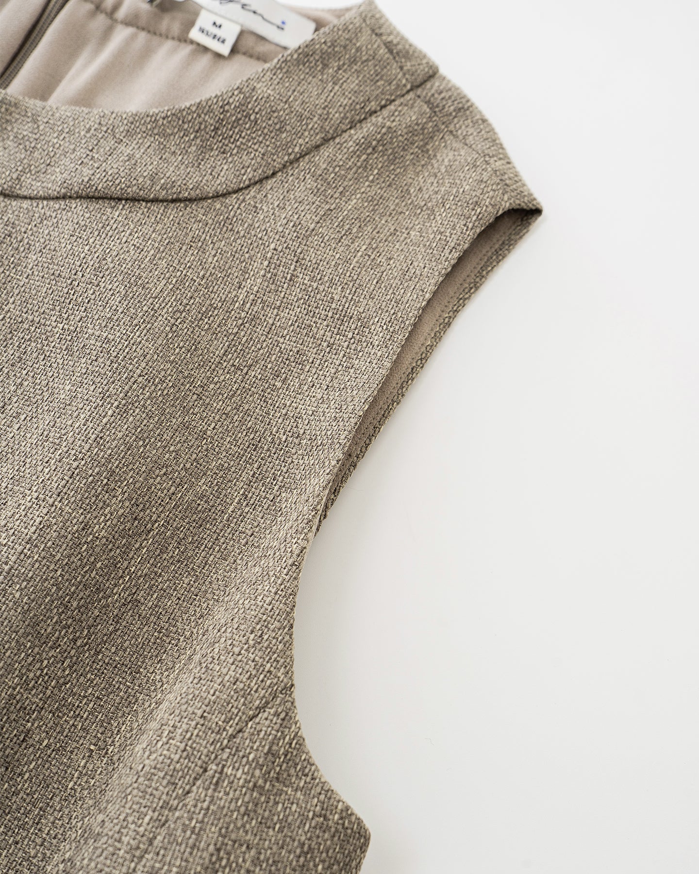 Imported Sleeveless Round-Neck Dress with Linen-Like Texture