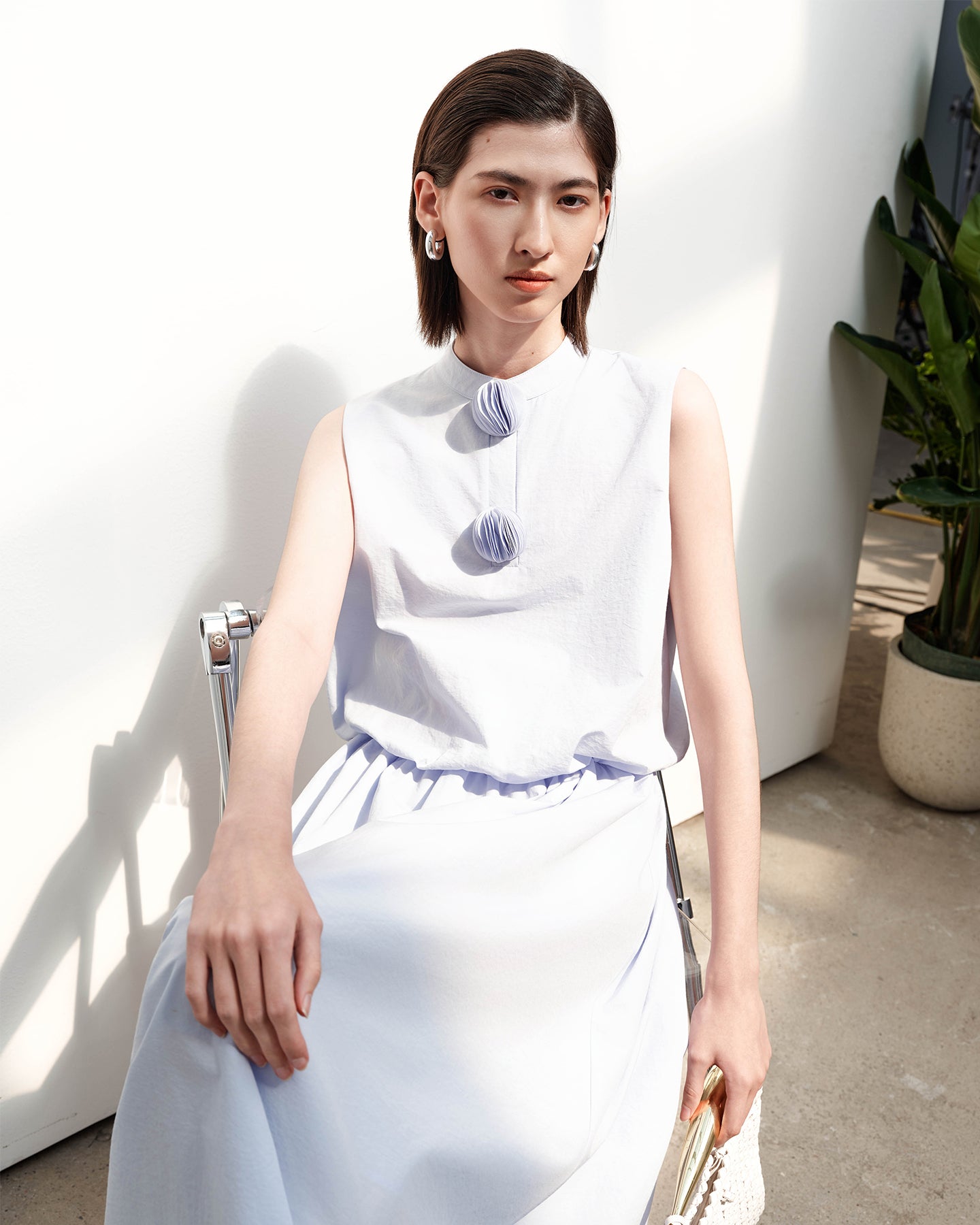 Cotton blend simple sleeveless dress