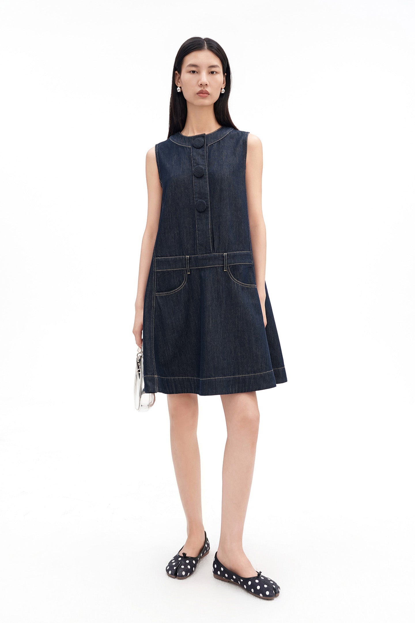 Retro Raw Denim-Style Sleeveless Dress
