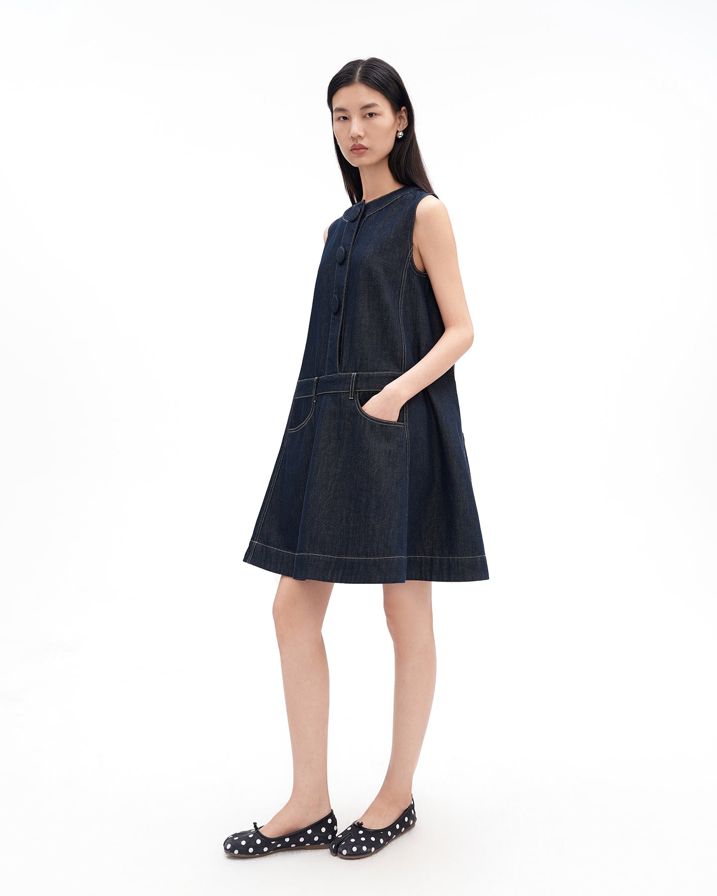 Retro Raw Denim-Style Sleeveless Dress