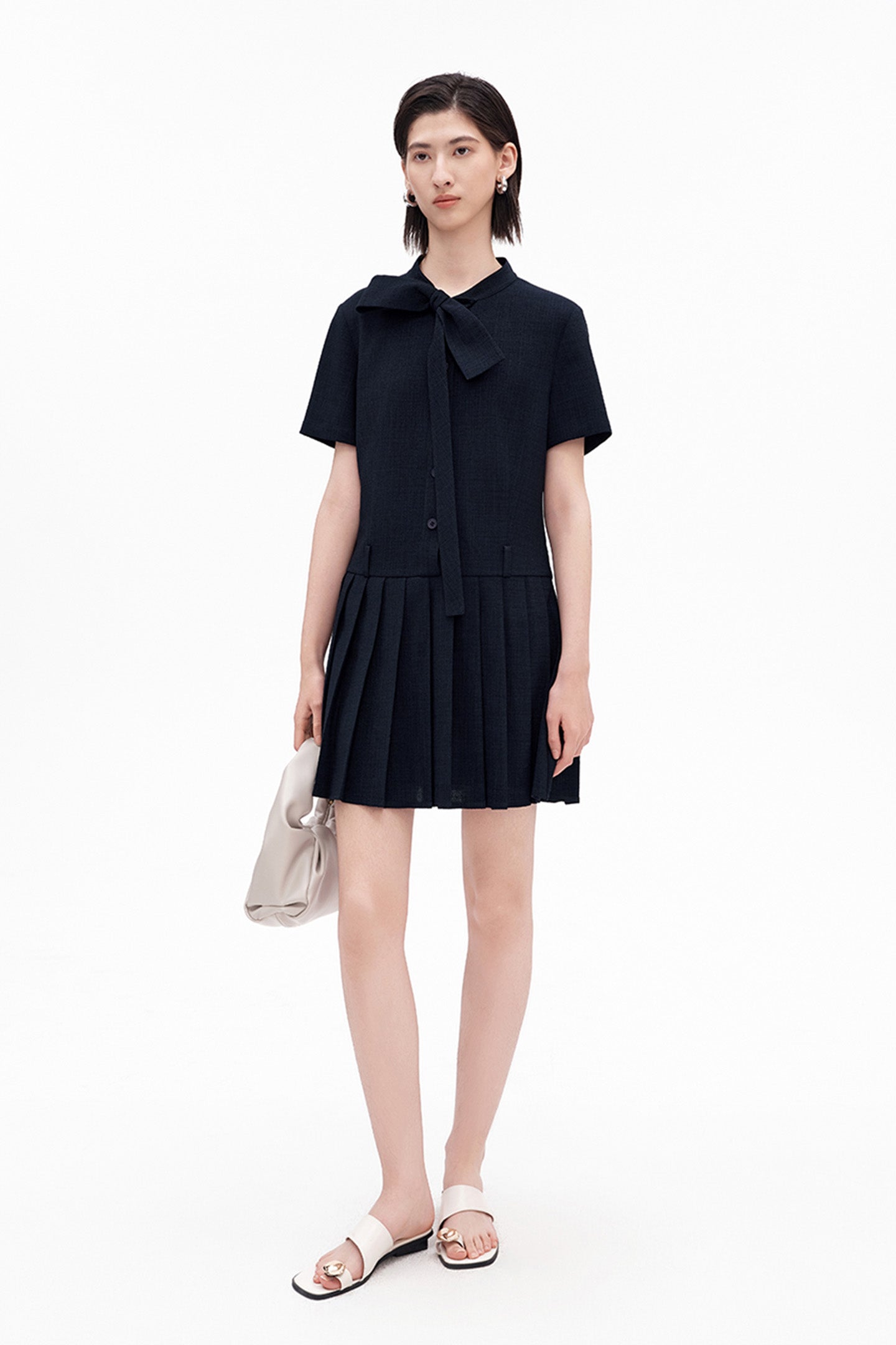 Linen-Look Pleated Dress