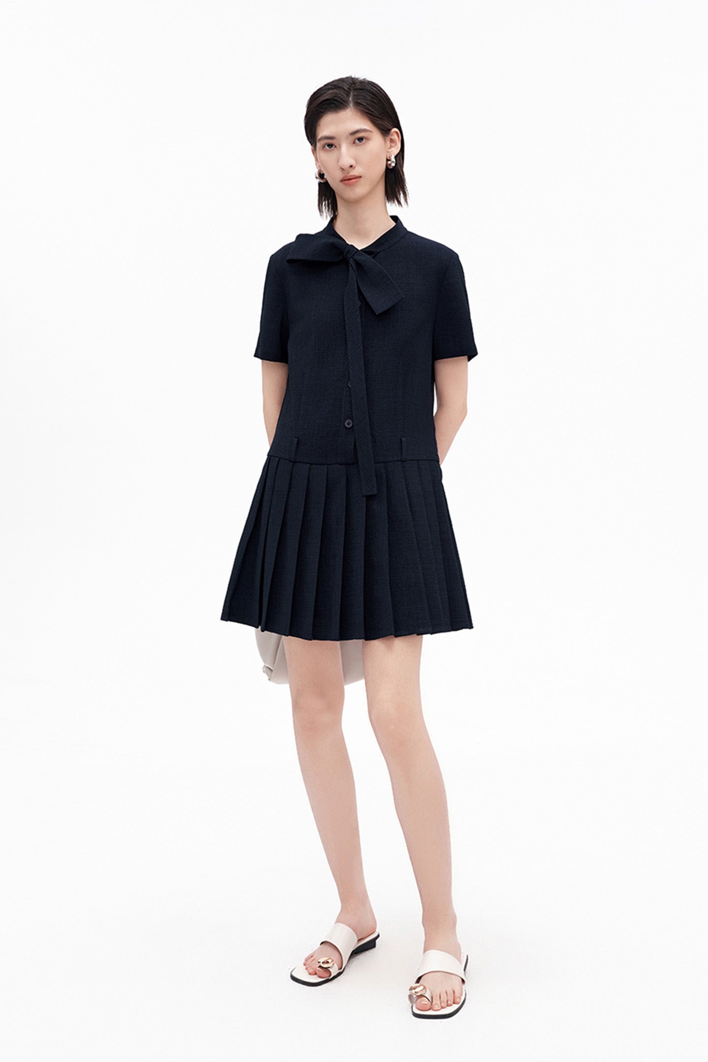Linen-Look Pleated Dress
