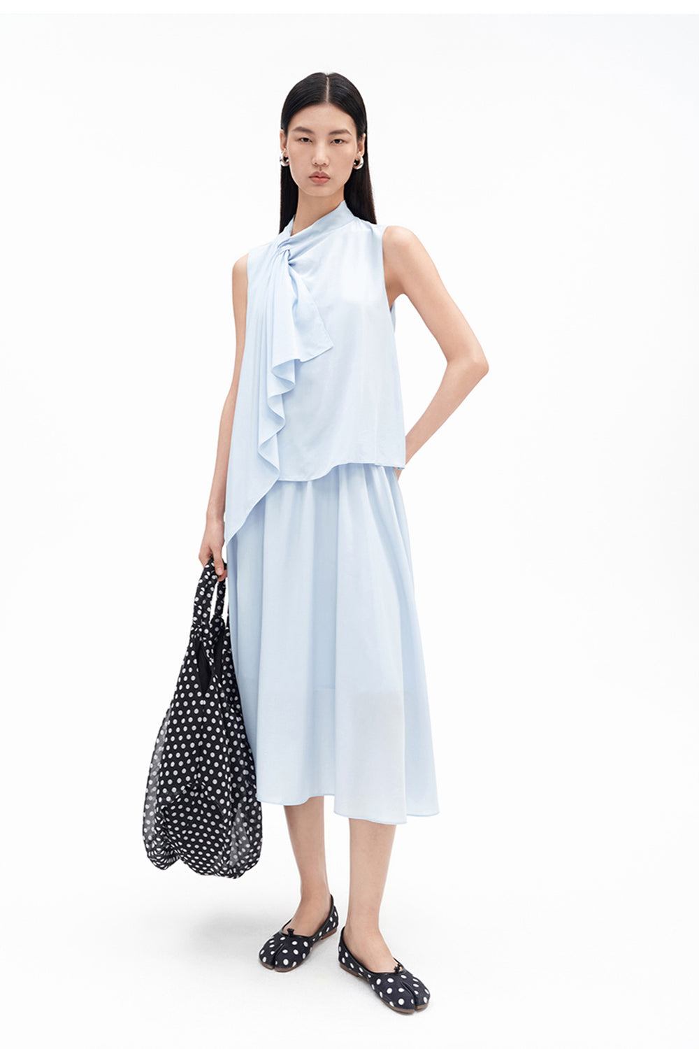 Lyocell Draped Cowl-Neck Dress