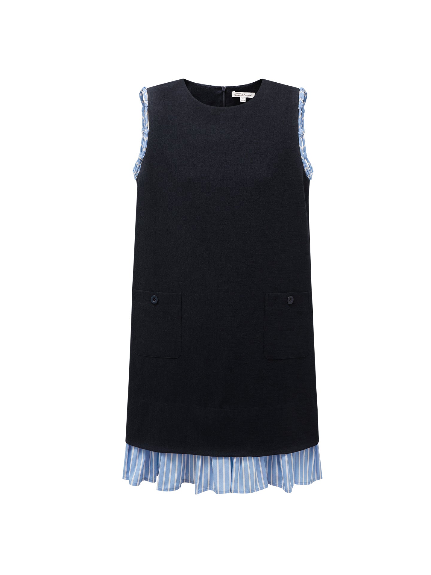 Acetate-Blend Color-Block Striped Patchwork Dress
