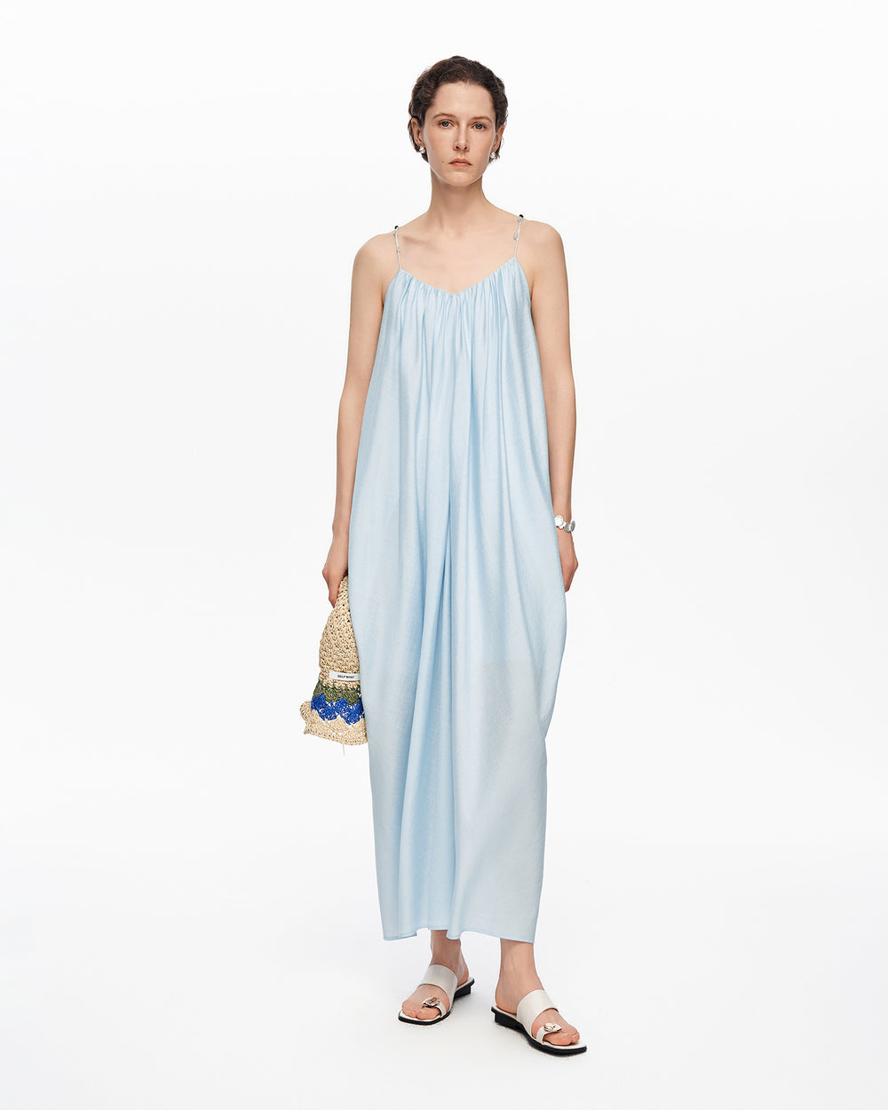 Colored stone woven U-neck camisole dress