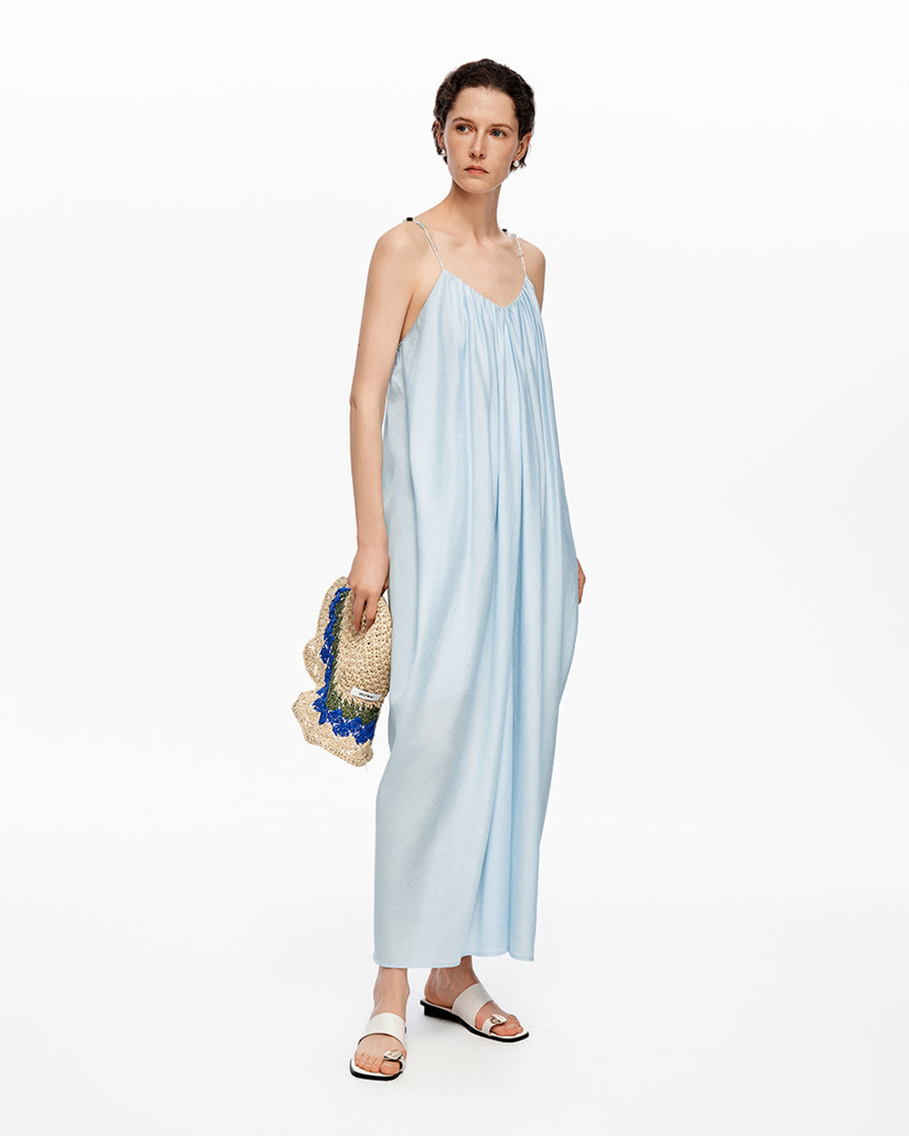 Colored stone woven U-neck camisole dress