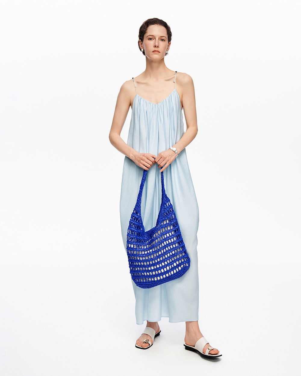 Colored stone woven U-neck camisole dress