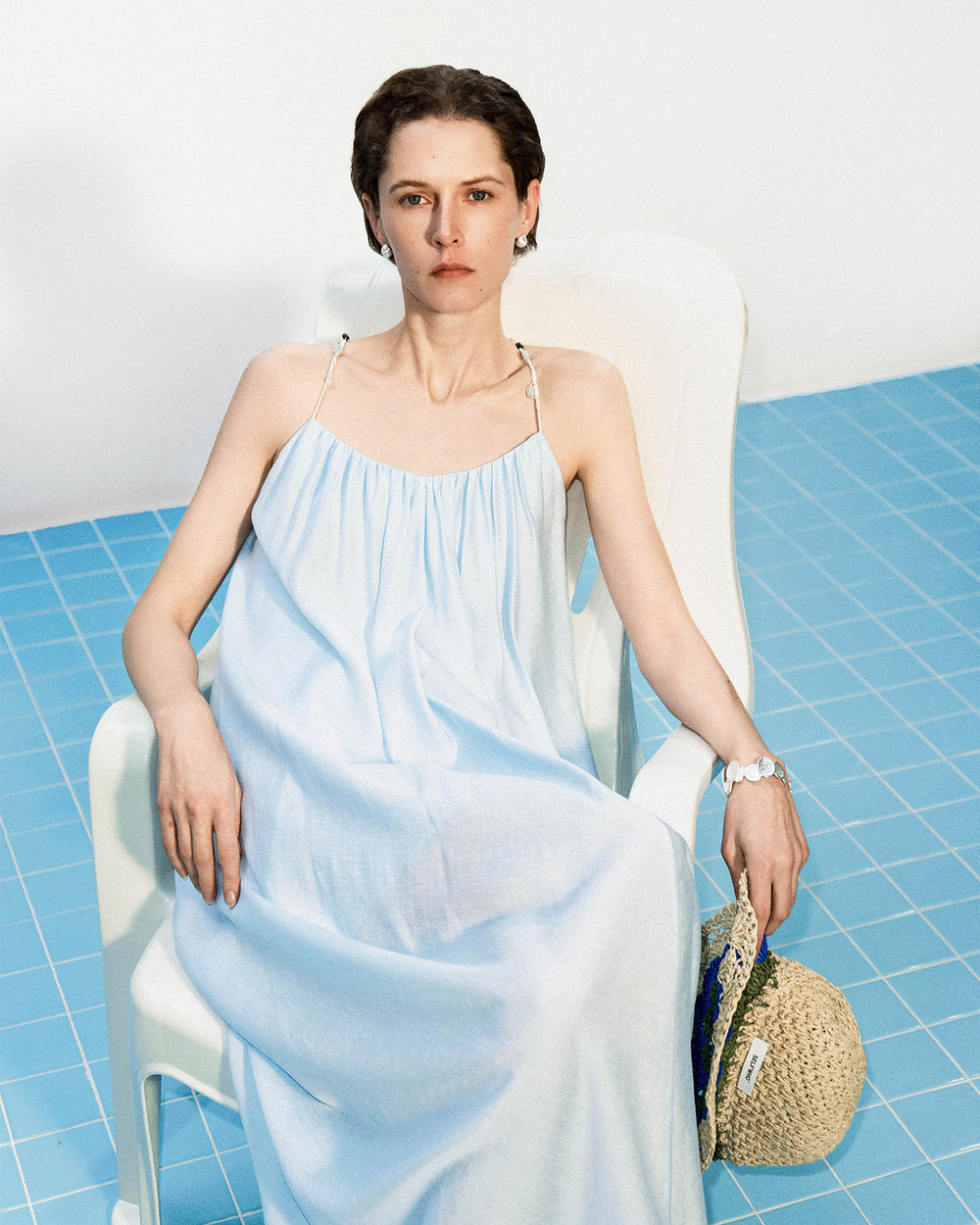 Colored stone woven U-neck camisole dress