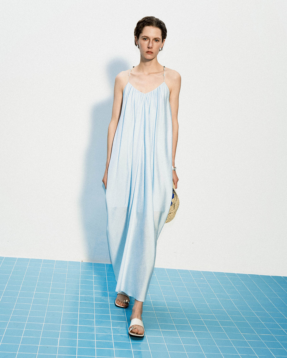 Colored stone woven U-neck camisole dress