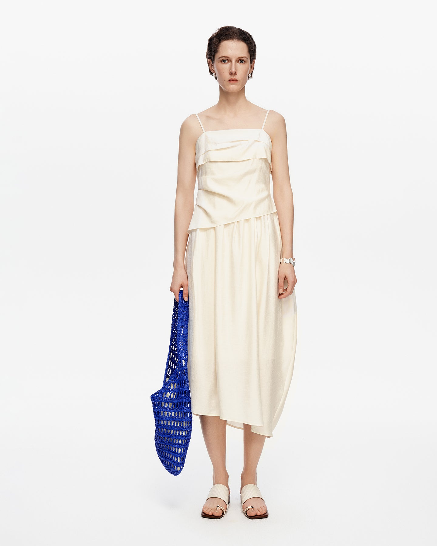 Acetate blend pleated slip dress