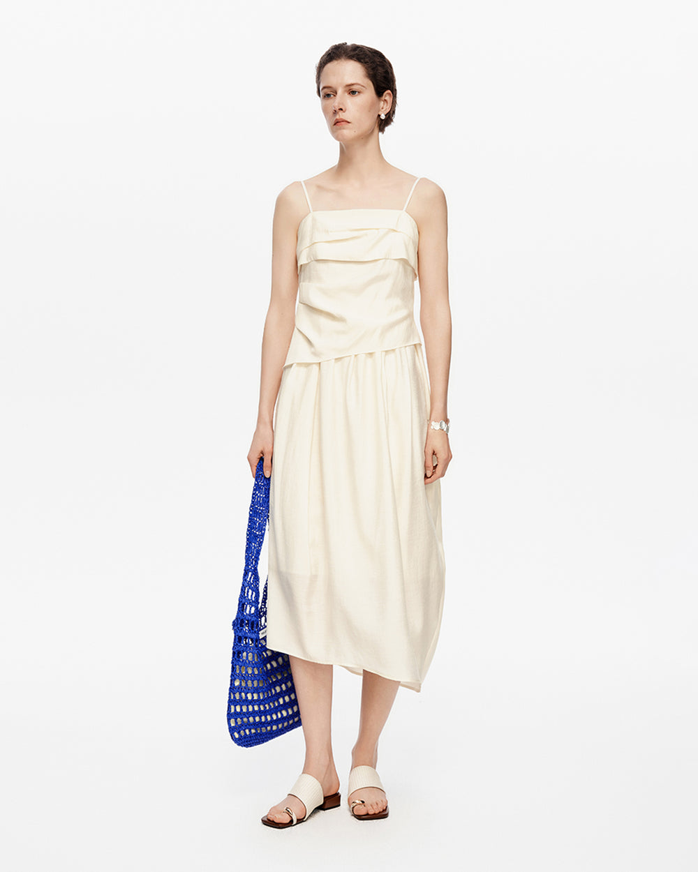 Acetate blend pleated slip dress