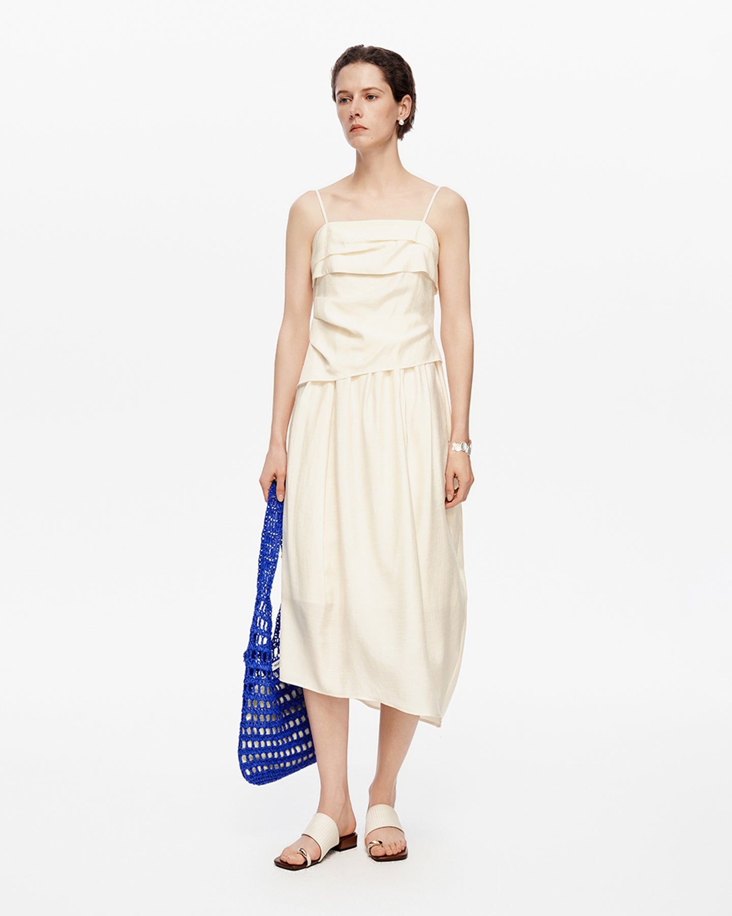 Acetate blend pleated slip dress