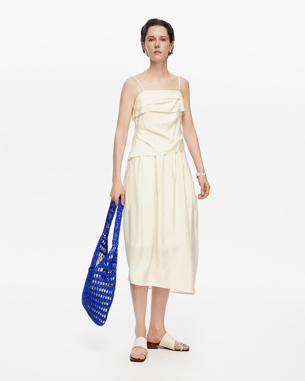 Acetate blend pleated slip dress