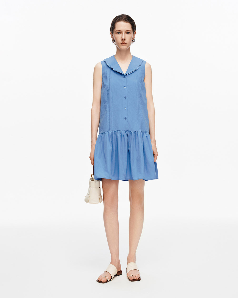 Cotton blend A-line straight dress