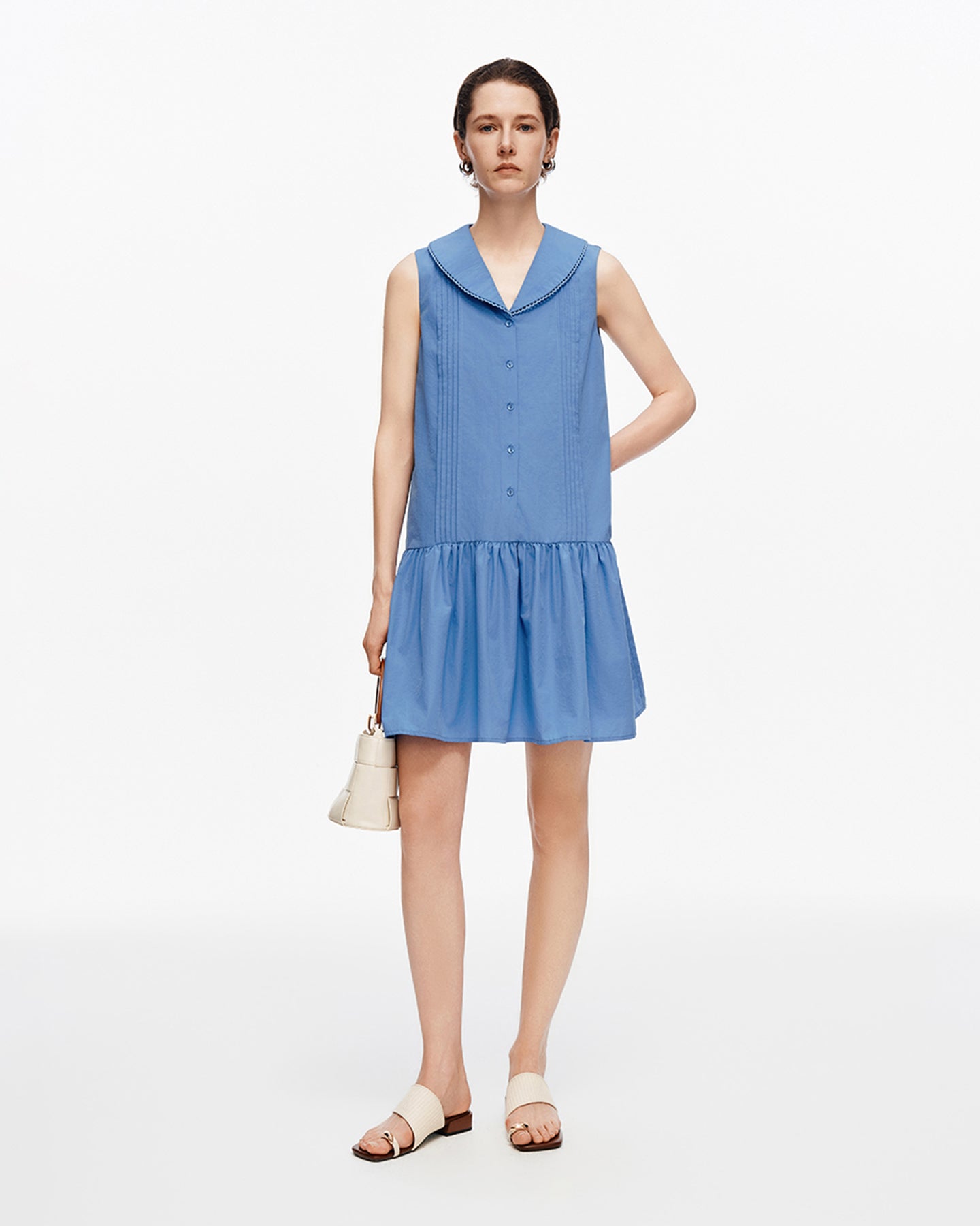 Cotton blend A-line straight dress