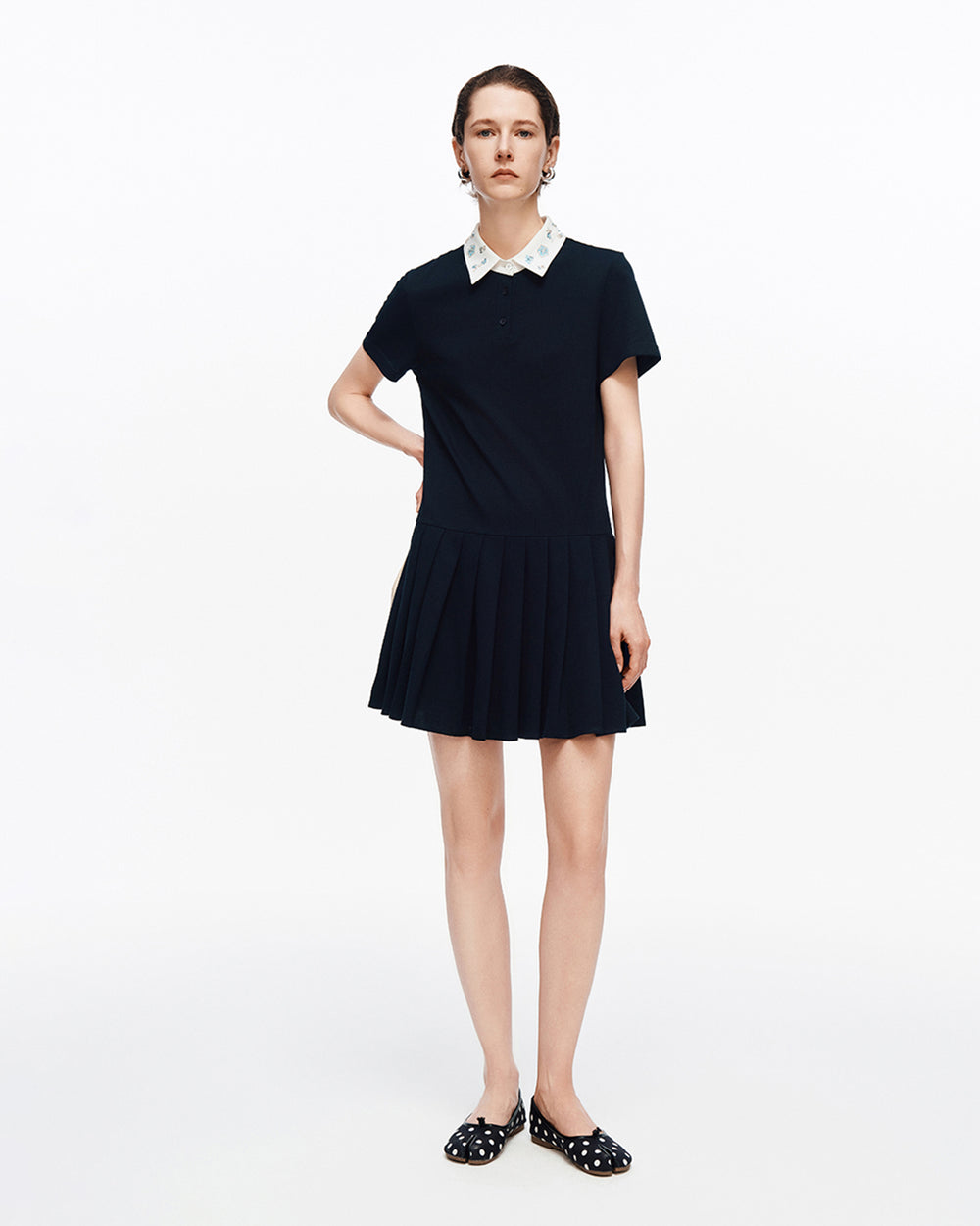 Beaded Color-block Polo Dress