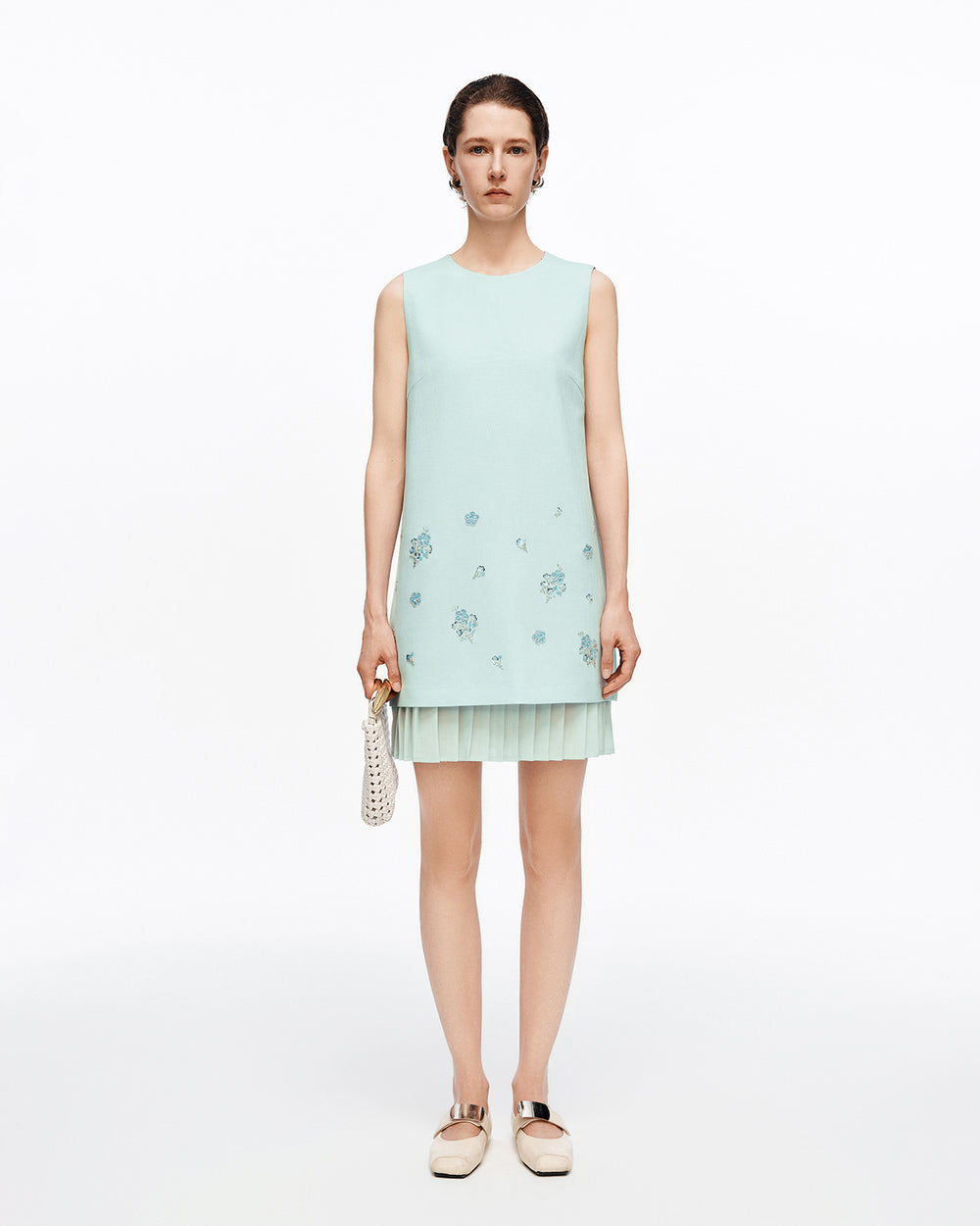 Acetate-Blend Beaded Sleeveless Dress