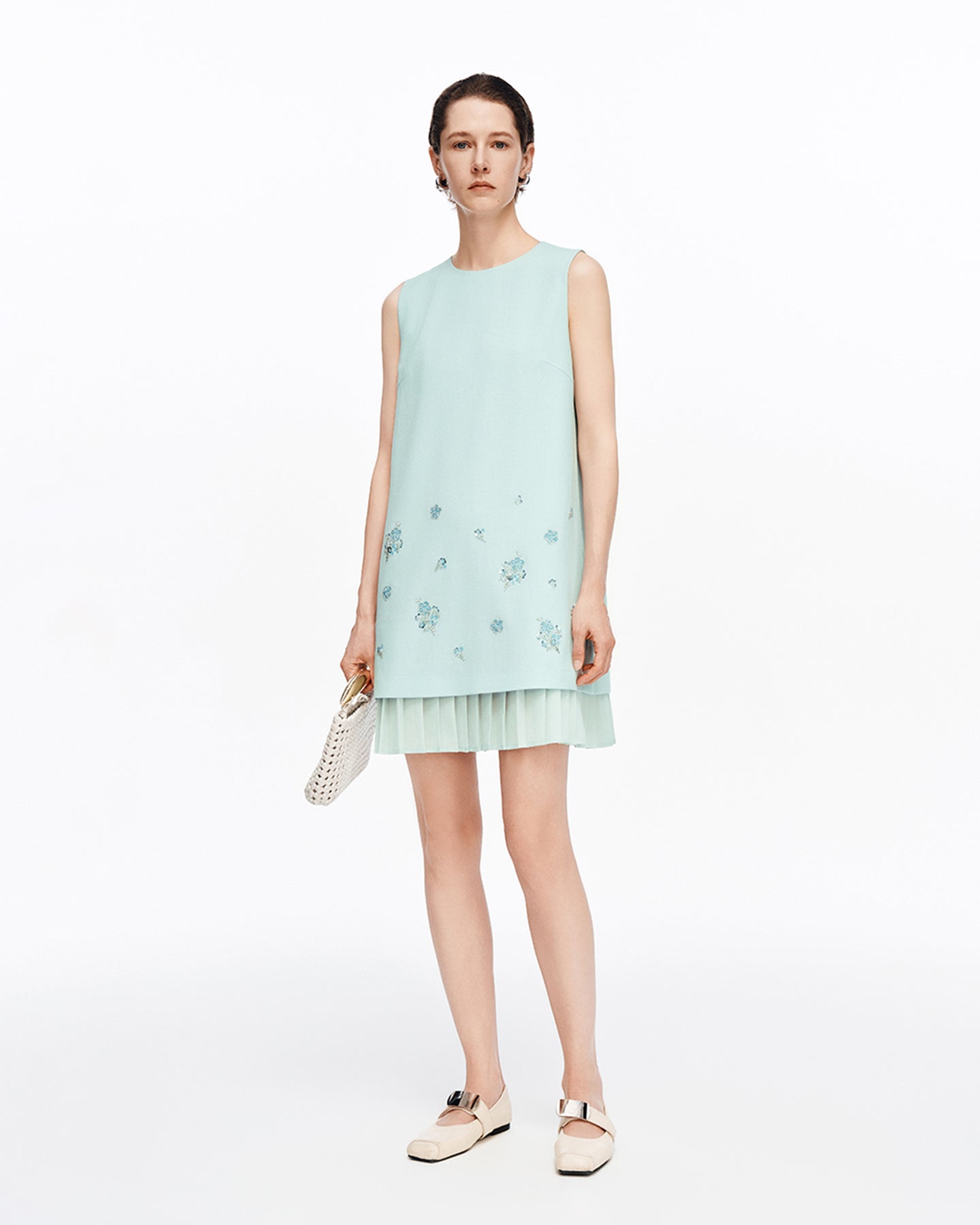Acetate-Blend Beaded Sleeveless Dress