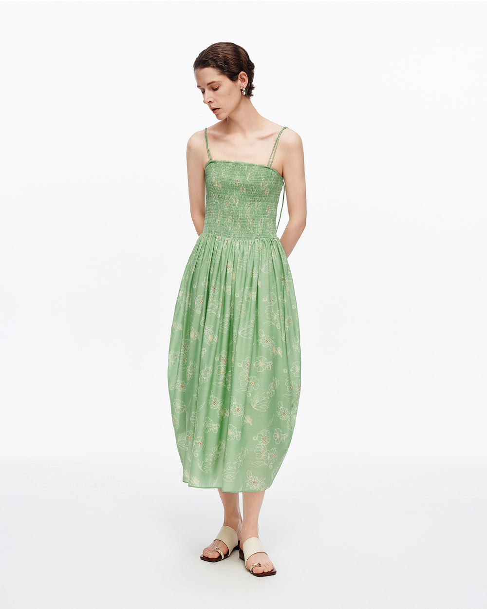 Printed Square-Neck Dress in Acetate Blend