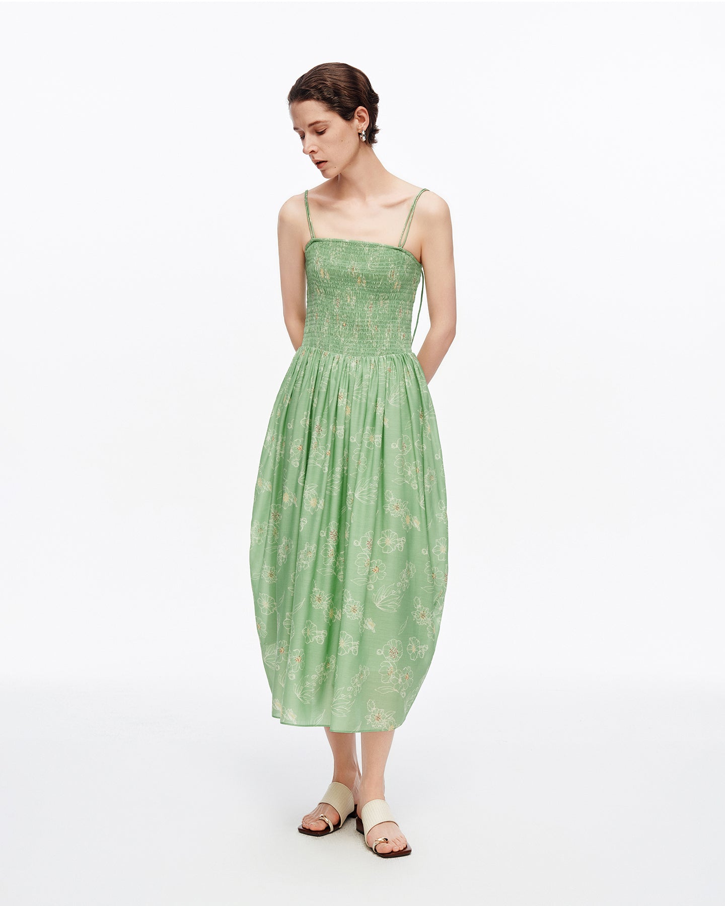 Printed Square-Neck Dress in Acetate Blend