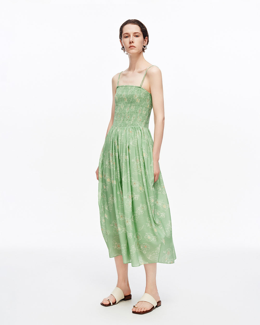 Printed Square-Neck Dress in Acetate Blend