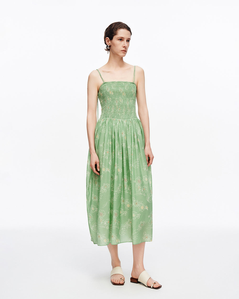 Printed Square-Neck Dress in Acetate Blend