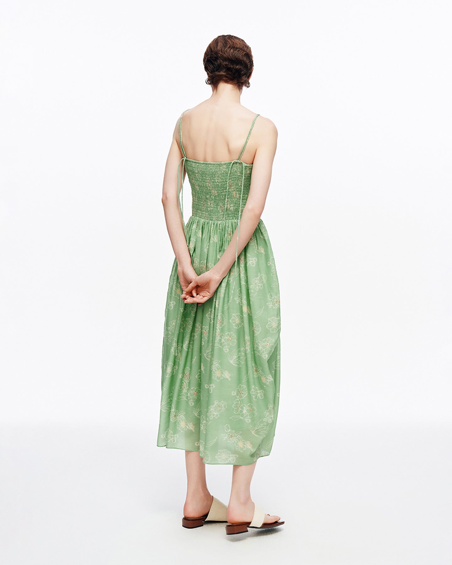 Printed Square-Neck Dress in Acetate Blend