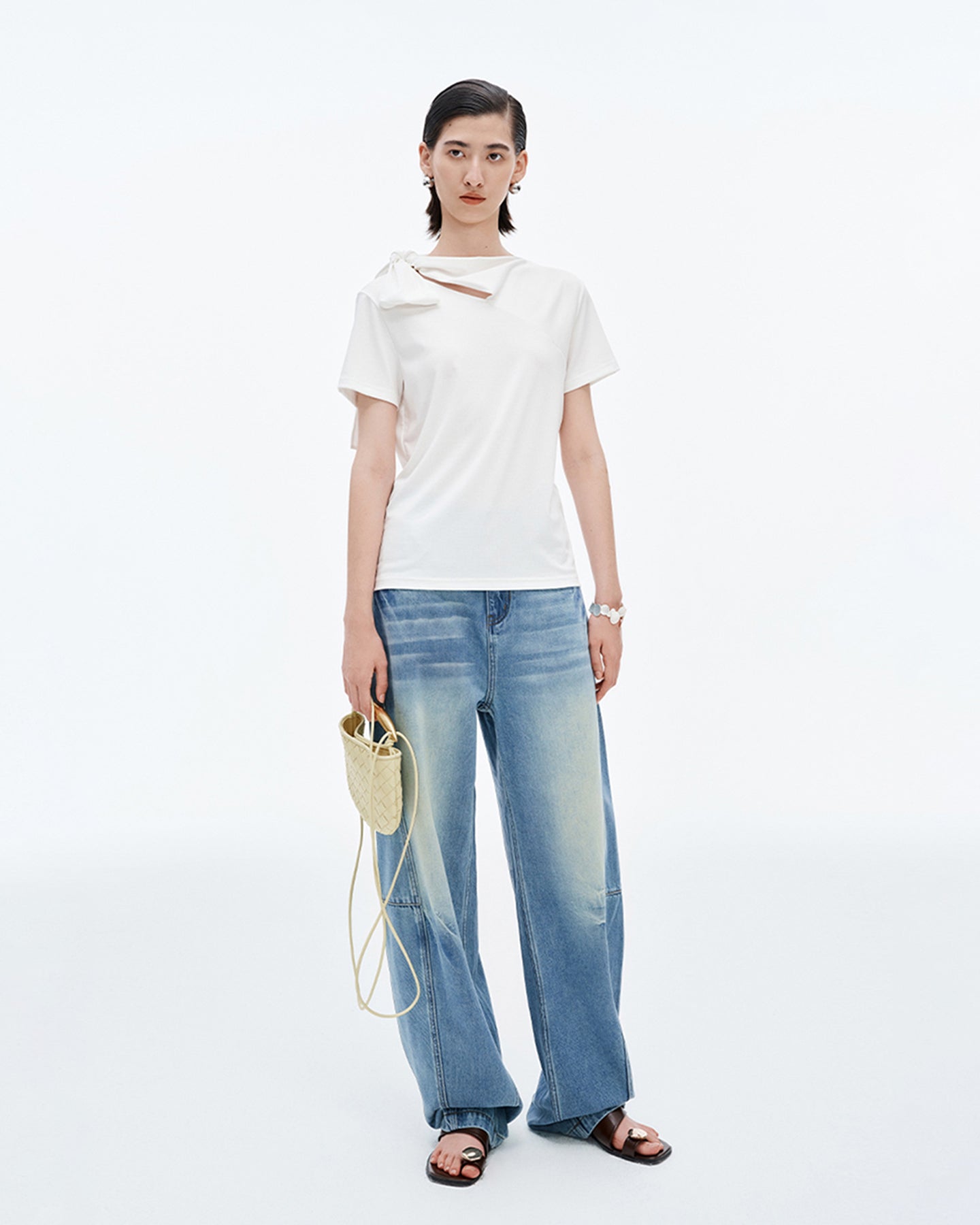Lyocell Cotton Scarf Collar Top