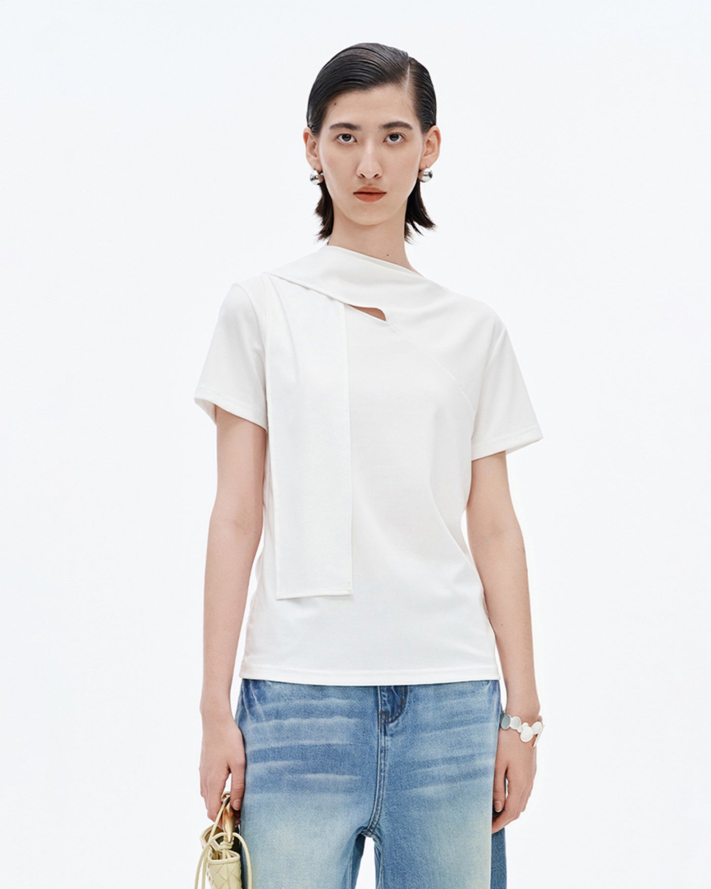 Lyocell Cotton Scarf Collar Top