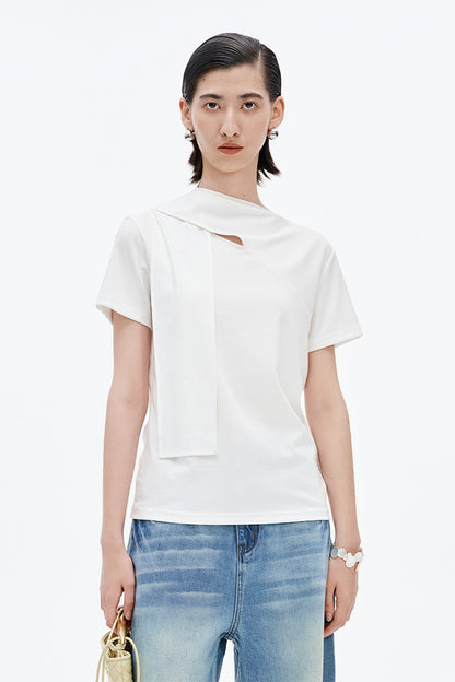 SELFWHO Lyocell Cotton Scarf Collar Top