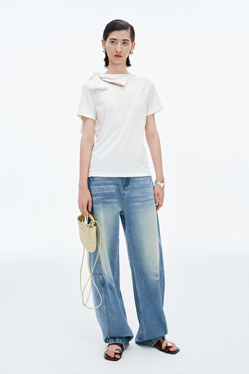 Lyocell Cotton Scarf Collar Top
