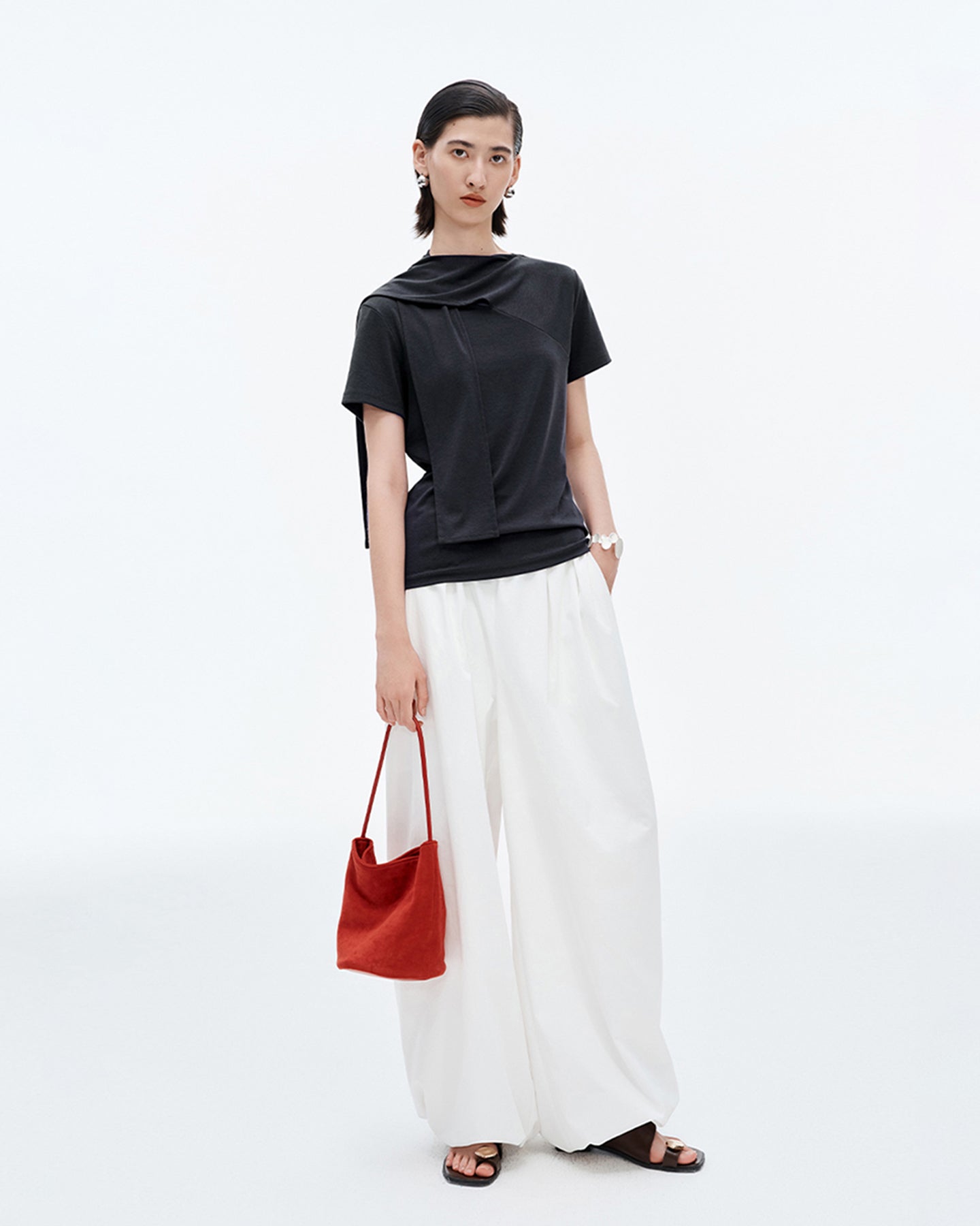 Lyocell Cotton Scarf Collar Top